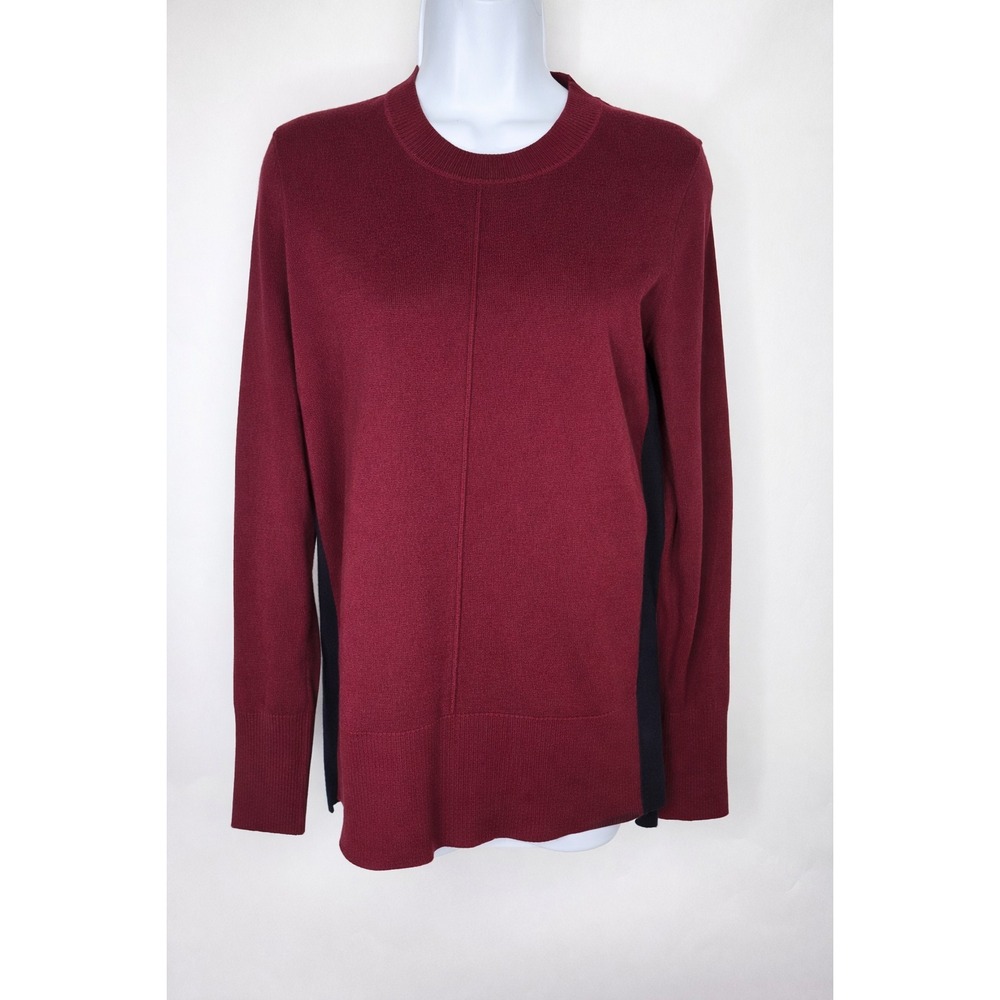 Boden Wool Cotton Sweater Small Burgundy Colorblock Crew Neck Preppy Academic
